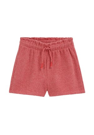 Różowe szorty o dzianinowej fakturze, z elastycznym pasem i wiązanym sznurkiem, zaprojektowane do noszenia na co dzień.