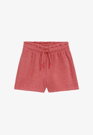 Roze kratke hlače s pletenom teksturom, elastičnim pojasom i vezicom, dizajnirane za ležerno nošenje.