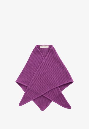 Lilla soonikangast puuvillane rätik kolmnurksete otstega, millel on tekstureeritud pind ja õmmeldud ääreosa, brändisildiga märgistatud.