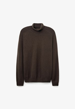 Brun turtleneck sweater, lavet af blødt strikstof. Har ribbet krave, manchetter og kant med en afslappet pasform og lange ærmer.