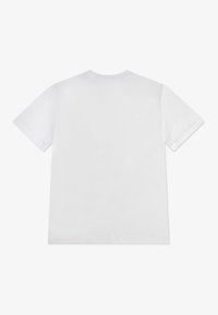 Λευκό κοντομάνικο μπλουζάκι από βαμβάκι, με στρογγυλή λαιμόκοψη και ίσια γραμμή, με ομαλή υφή και χωρίς ορατά σχέδια.