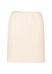 Gonna mini color crema con superficie testurizzata. Silhouette semplice e dritta con vita alta e senza chiusure visibili.