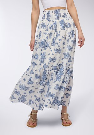 Terranova LUNGA FLOREALE CON PUNTO SMOCK - Gonna lunga - var bianco lana