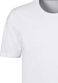 T-shirt en coton blanc à manches courtes et col rond. Texture lisse et design basique, adapté à un usage décontracté.