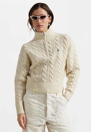 Polo Ralph Lauren CABLE WOOL CASHMERE HALF ZIP SWEATER - Jersey de punto - authentic cream