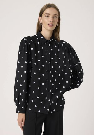 Blúzka so zapínaním na gombíky - black/white dots