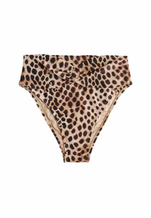 Dół od bikini z wysokim stanem w panterkę, z przednim skręconym detalem materiałowym przymocowanym okrągłym pierścieniem.