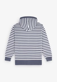 Gestreepte hoodie in marineblauw en wit, gemaakt van zachte stof. Bevat een capuchon, lange mouwen en ribgebreide manchetten en zoom.