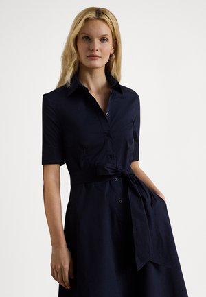 BELTED COTTON-BLEND SHIRTDRESS - Košilové šaty - navy