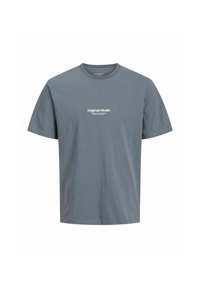 Grå bomulds t-shirt med rund hals og korte ærmer. Har teksten "Originals Studio" i hvidt på fronten i midten. Normal pasform.