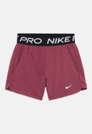 Μπορντό αθλητικό σορτς Nike με μαύρη ζώνη μέσης που φέρει λευκό κείμενο "NIKE PRO" και λευκό λογότυπο Nike Swoosh στο αριστερό πόδι.