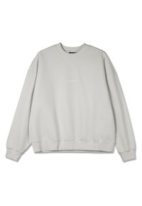 Light gray sweatshirt in soft cotton, features a crew neck, dropped shoulders, and small "PEGA-DOR" logo in white across the chest.