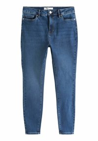 Slim-fit farkut keskipitkä sinisessä sävyssä. Ominaisuuksiin kuuluu viisi taskua, nappi- ja vetoketjukiinnitys sekä siisti helma.