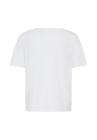 T-shirt blanc uni à manches courtes avec un ourlet droit, montré de dos, présentant un col rond simple et aucun motif visible.