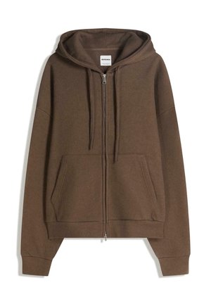 WAFFLE - Športna jopa s kapuco na zadrgo - dark green