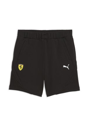 Schwarze Sportshorts mit elastischem Bund, seitlichen Taschen, Puma-Logo rechts und Ferrari-Schildemblem links.