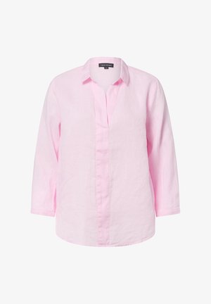 Hellrosa, langärmliges Hemd mit Kragen, verdeckter Knopfleiste und lockerem Schnitt, auf weißem Hintergrund dargestellt.