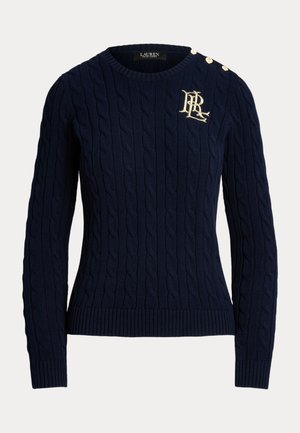 Lauren Ralph Lauren BUTTON TRIM CABLE KNIT - Jersey de punto - navy