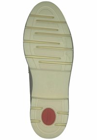 Sole boty s vzorovanou gumovou základnou, krémové barvy s texturovanými gripovými liniemi a červeným akcentem označeným "Jomaris Comfort."