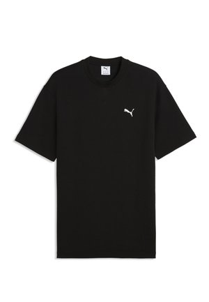 Zwart T-shirt met korte mouwen en ronde hals met een klein wit Puma-logo op de linkerborst.