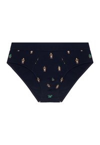 Navy Baumwollslip mit bunten Tiermotiven. Verfügt über einen elastischen Bund und eine weiche Textur, die für Komfort und Passform ausgelegt ist.