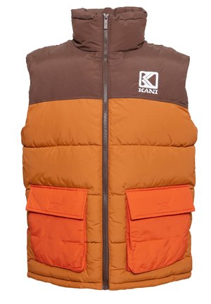 Karl Kani BLOCK PUFFER VEST - Vesta - dark orange/sand/brown