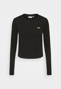 Svart långärmad croptop i bomull. Har en rund halsringning och en liten röd och vit Fila-logotyp på vänster bröst.