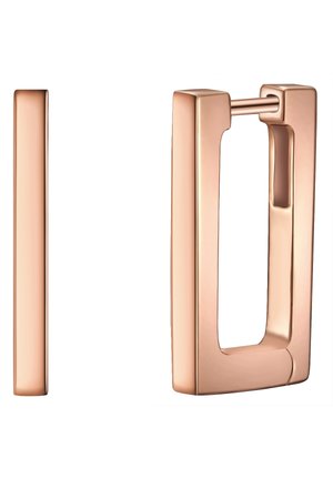 Roze gouden rechthoekige oorbellen met een gepolijste oppervlakte, met een holle kern en een minimalistisch ontwerp. Glad afgewerkte randen en een consistente textuur.
