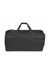 Zwarte sporttas van duurzaam materiaal, uitgerust met een ritssluiting, dubbele draaghandles en een afneembare schouderriem voor veelzijdig gebruik.
