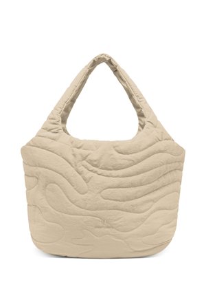 Borsa tote trapuntata beige con una texture ondulata; materiale morbido e resistente e una tracolla arrotondata per un facile trasporto.