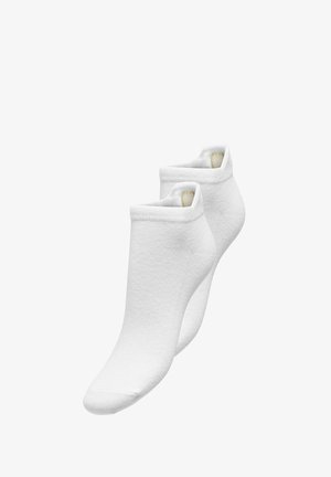 Paire de socquettes blanches unies, invisibles, avec bord-côte replié et petit détail cœur beige à l'intérieur du bord.