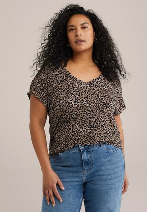 WE Fashion CURVE - Trükipildiga T-särk - brown