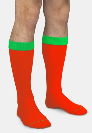Normani, 3 PAAR KNIESTRÜMPFE MIT FARBIG ABGESETZTEM BUND BI-COLOR UNISEX - Kniestrümpfe - rot apfelgrün