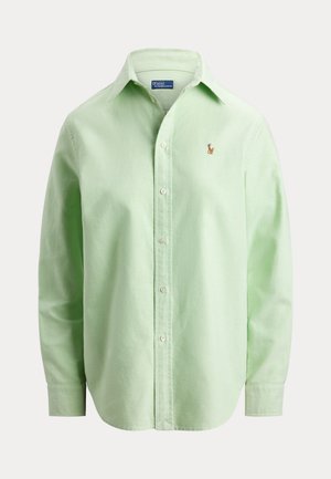 Lysegrønn langermet skjorte med knapper, krage og liten brodert logo på venstre bryst.
