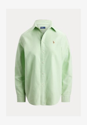 Lysegrønn langermet skjorte med knapper, krage og liten brodert logo på venstre bryst.