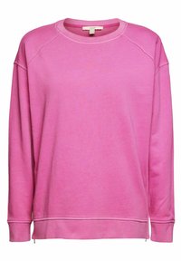 Felpa rosa realizzata in tessuto morbido, con scollo rotondo, maniche lunghe, design a raglan e orlo dritto con spacchi laterali.