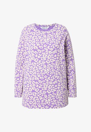 Langärmliges Oberteil in Lavendel mit einem cremefarbenen Leopardenmuster, mit Rundhalsausschnitt und lockerer Passform. Hergestellt aus weichem, leichtem Stoff.