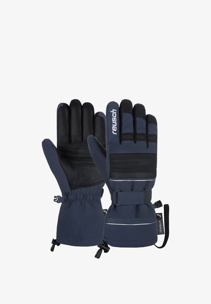 Marinehandsker har et softshell-design, læderhåndflader og justerbare håndledsremme. Bemærkelsesværdig detaljer omfatter reflekterende accenter.