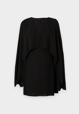 Sort, letvægts top med et løst, lagdelt design. Har en rund halsudskæring, lange ærmer og en åben rygdetalje. Glat tekstur.