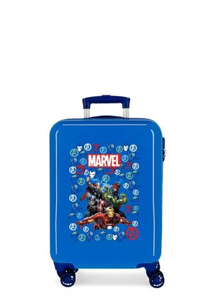 Maleta rígida azul con los personajes de Marvel Avengers: Iron Man, Hulk, Thor, Capitán América y Viuda Negra en el frente.
