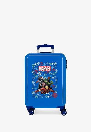 Maleta rígida azul con los personajes de Marvel Avengers: Iron Man, Hulk, Thor, Capitán América y Viuda Negra en el frente.