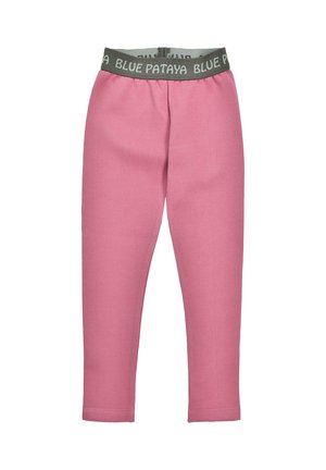 Rosa Baumwollleggings mit einem grauen Markengummibund, der "BLUE PATAYA" beschriftet ist. Sie haben eine taillierte Passform und eine glatte Textur.