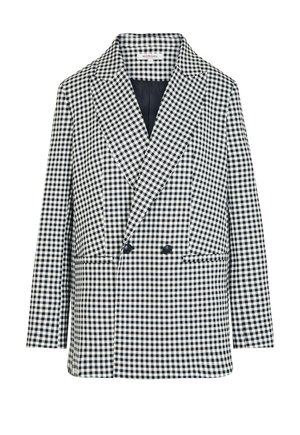 Blazer croisé à carreaux noir et blanc avec de larges revers, manches longues et boutons devant, étiquette Morgan taille 36.