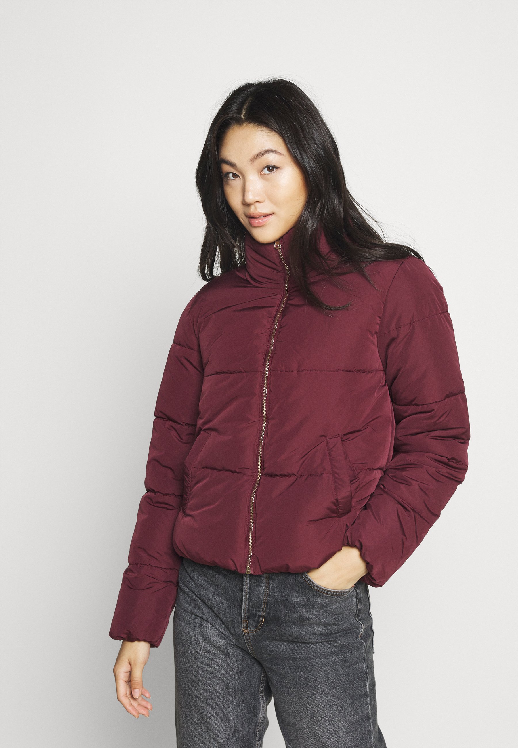 dark red padded jacket