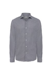 Blå og hvid ternet langærmet skjorte med button-down krave, fremstillet i et let stof og med en standard pasform.