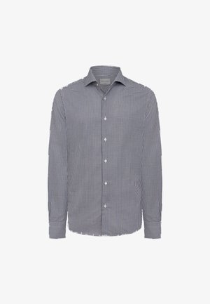 Camicia a maniche lunghe a scacchi blu e bianchi con colletto a bottoni, realizzata in un tessuto leggero e con una vestibilità standard.