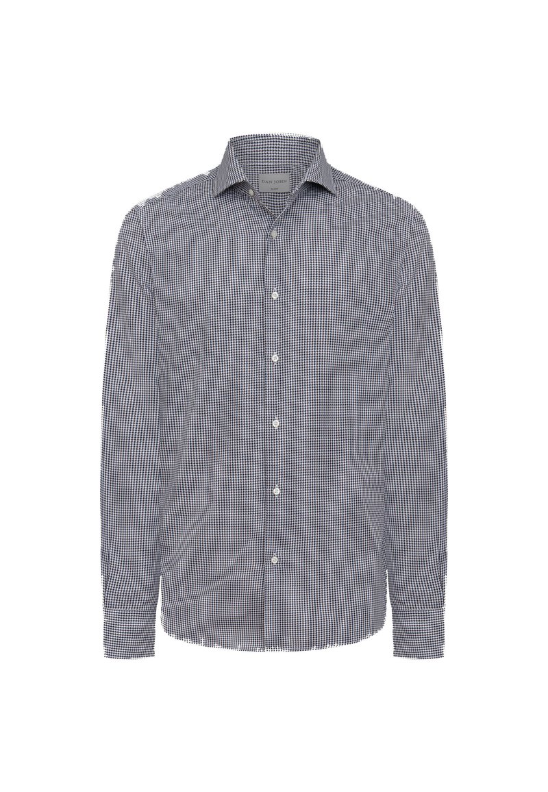 Blå og hvid ternet langærmet skjorte med button-down krave, fremstillet i et let stof og med en standard pasform.