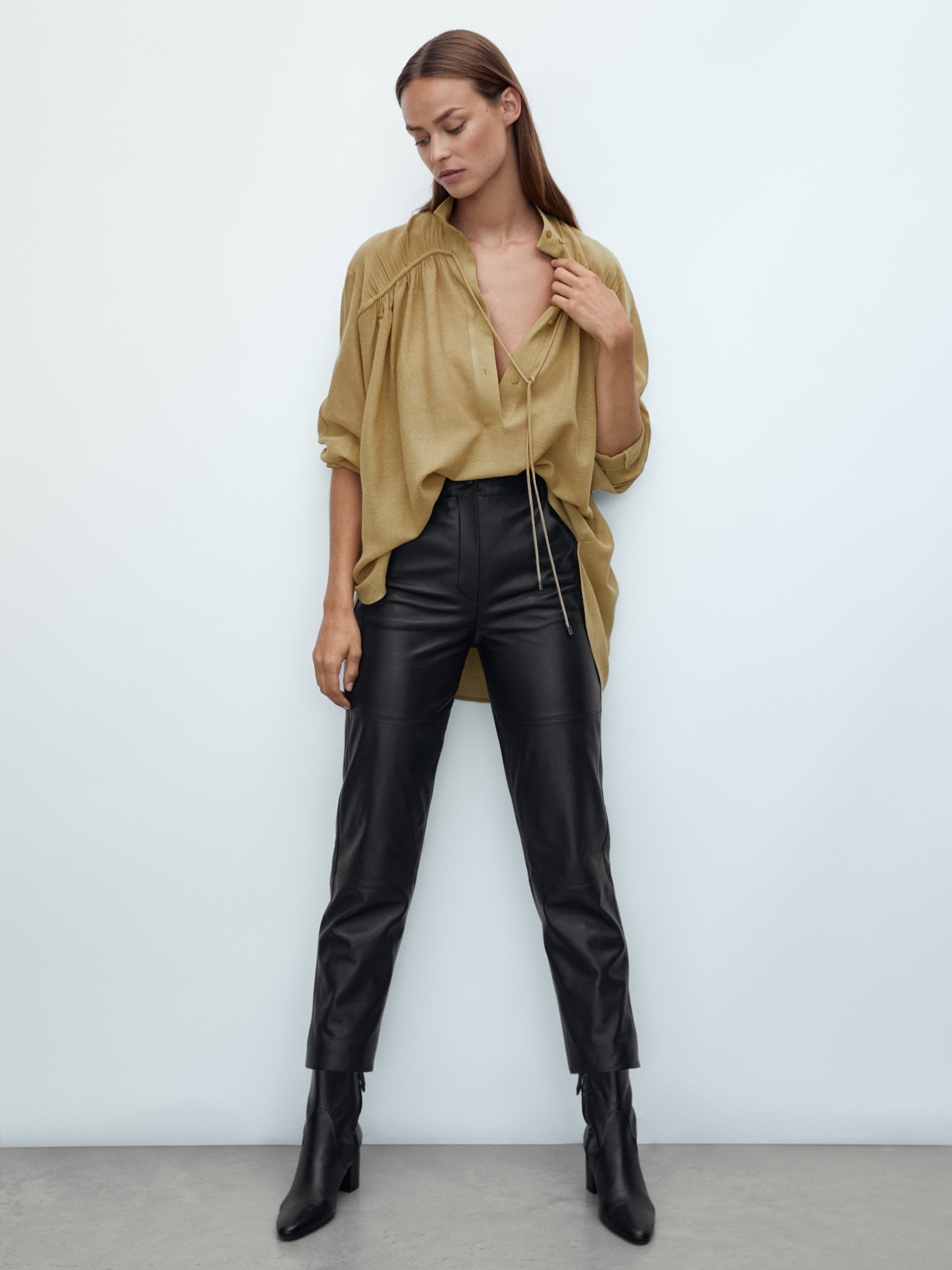 Massimo Dutti Leren broek - black/Zwart - Zalando.nl