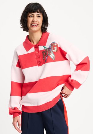 POM Amsterdam, PULLOVER - POLO STRIPES CORAL - Poloshirt - orange
