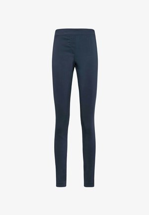 Leggings bleu marine slim avec taille élastique, tissu lisse et sans poches ou fermetures visibles.